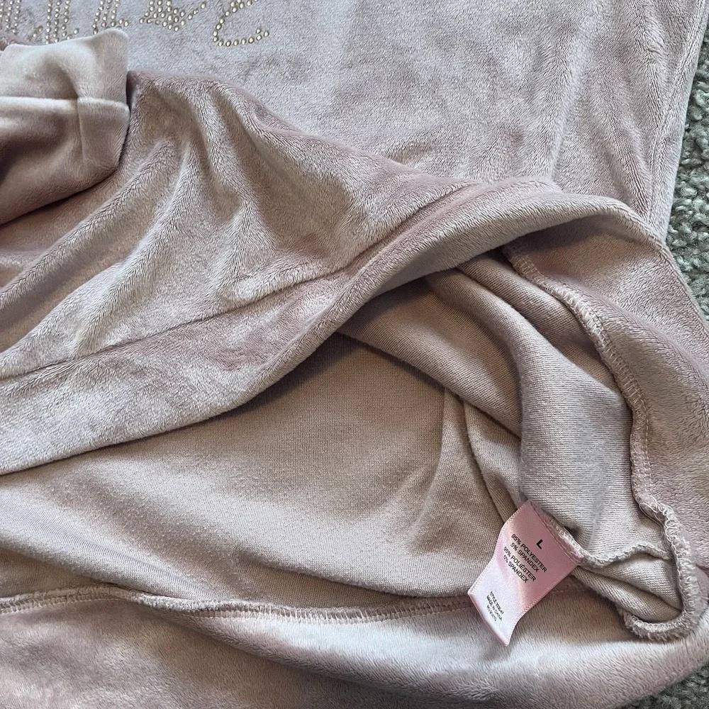 Juicy Couture Blush Pink Velour Bling Top Sleep Shirt Sz L Cozy Loungewear‎ Y2K